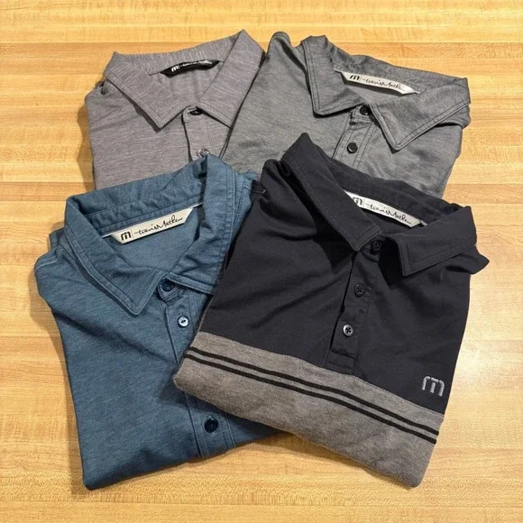 Bundle Travis Mathew Golf Polo Shirt XL Blue Gray Striped Performance Casual Men - Picture 1 of 11